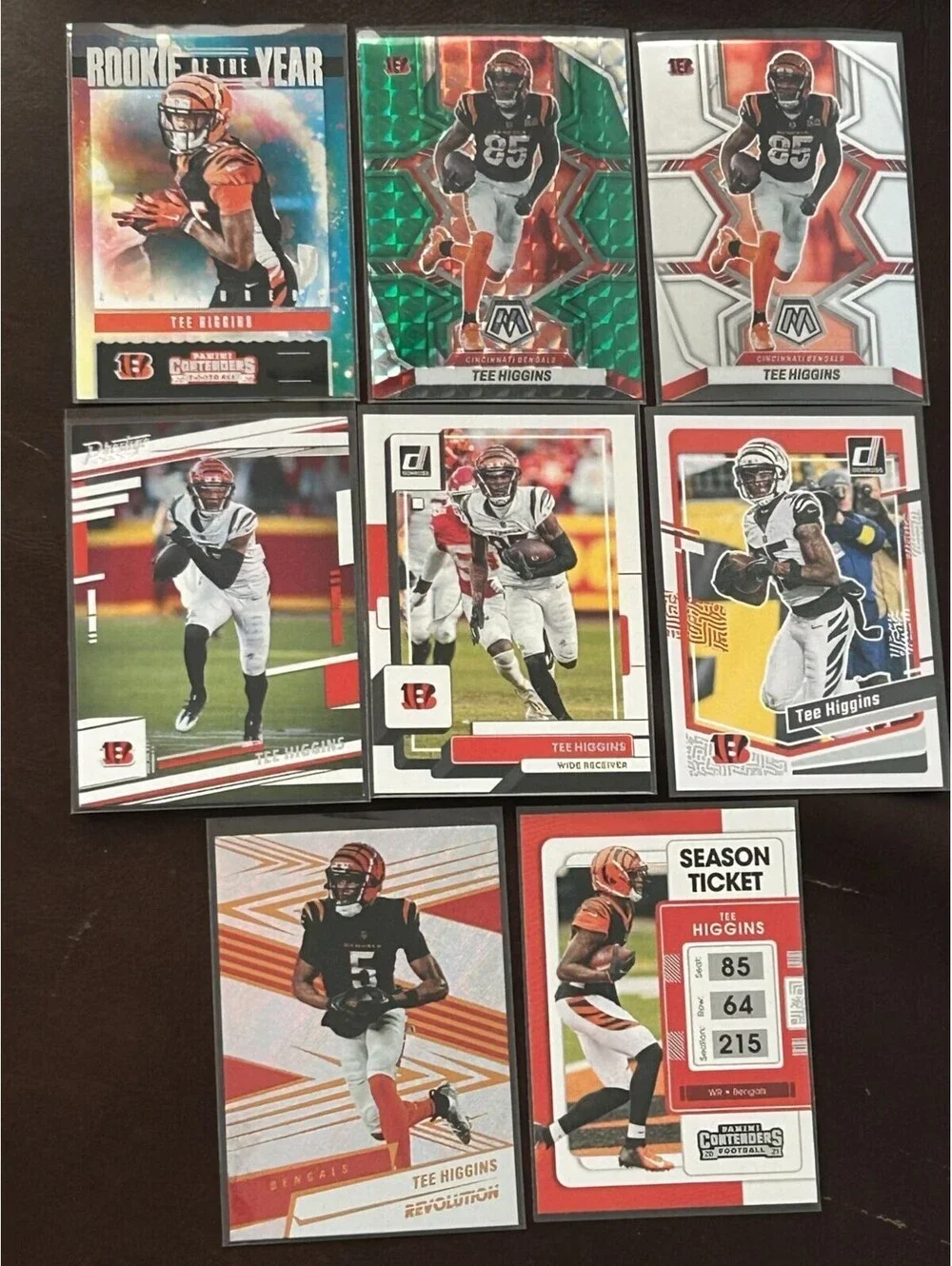 2020 Tee Higgins Panini Bengals Rookie of the Year RC NM + Green Mosaic-Lot of 8